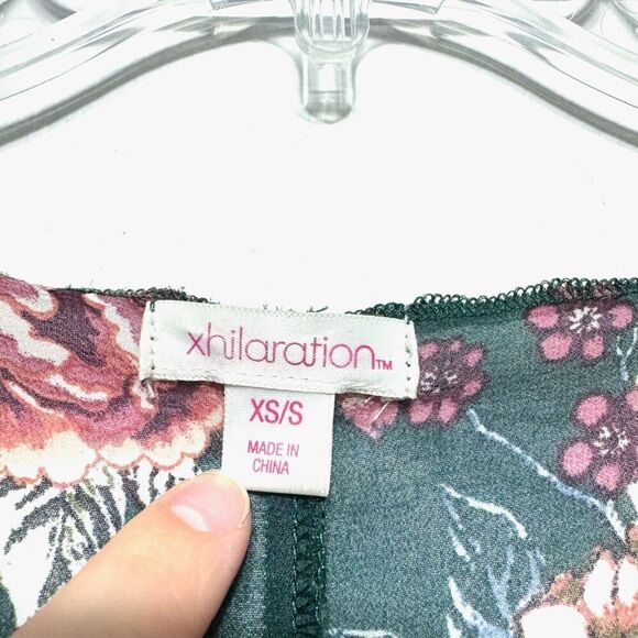 Xhilaration Kimono Green & Pink Floral Bird Sheer Long Split Sides Women sz XS/S - Picture 5 of 8